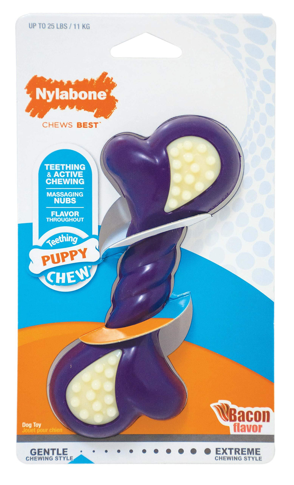 [Australia] - Nylabone Just for Puppies Double Action Bone Puppy Dog Teething Chew Toy Small/Regular - Up to 25 lbs. Bacon Flavor 