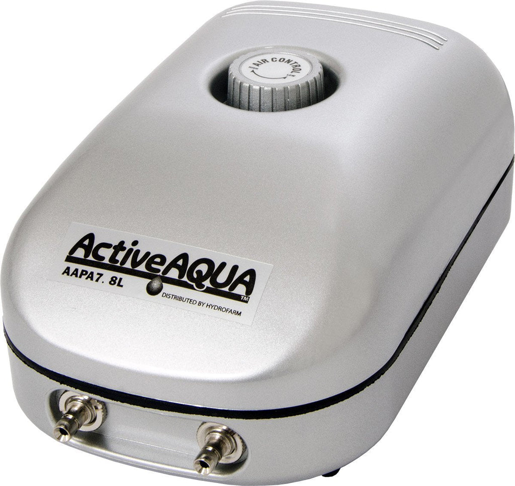 Hydrofarm AAPA7.8L Active Aqua, 2 Outlets, 3W, 7.8 L/min Air Pump, Silver - PawsPlanet Australia