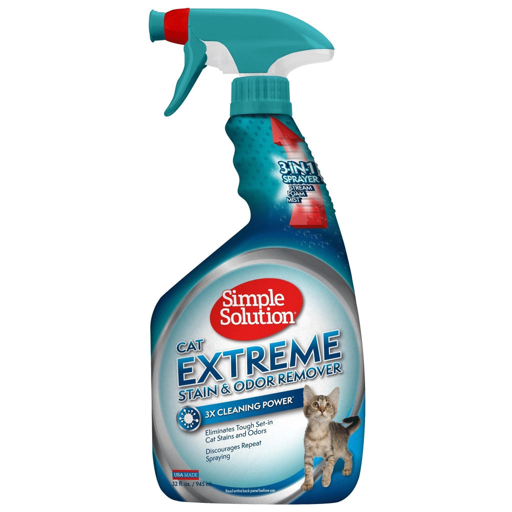 Simple Solution Cat Extreme Pet Stain and Odor Remover | Enzymatic Cleaner with 3X Pro-Bacteria Cleaning Power | 32 Ounces - PawsPlanet Australia