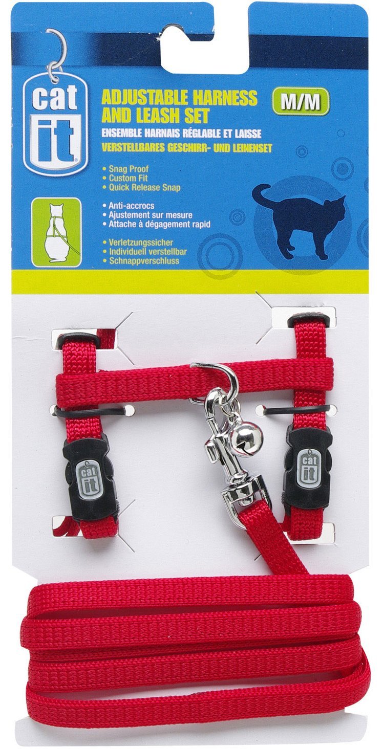 [Australia] - Catit Nylon Adjustable Cat Harness and Leash Set, Medium, Red 