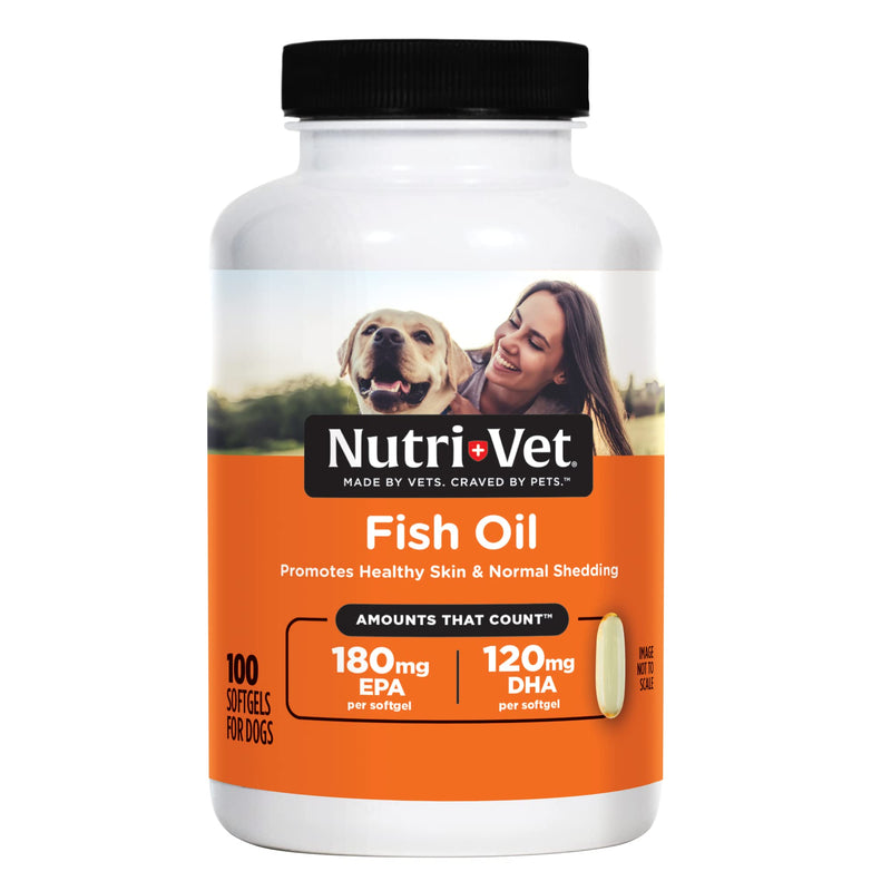 Nutri-Vet Fish Oil Supplements for Dogs | Skin and Coat Omega 3 Supplement | Dog Dry Skin & Dog Shedding Support | 100 Count Softgels - PawsPlanet Australia