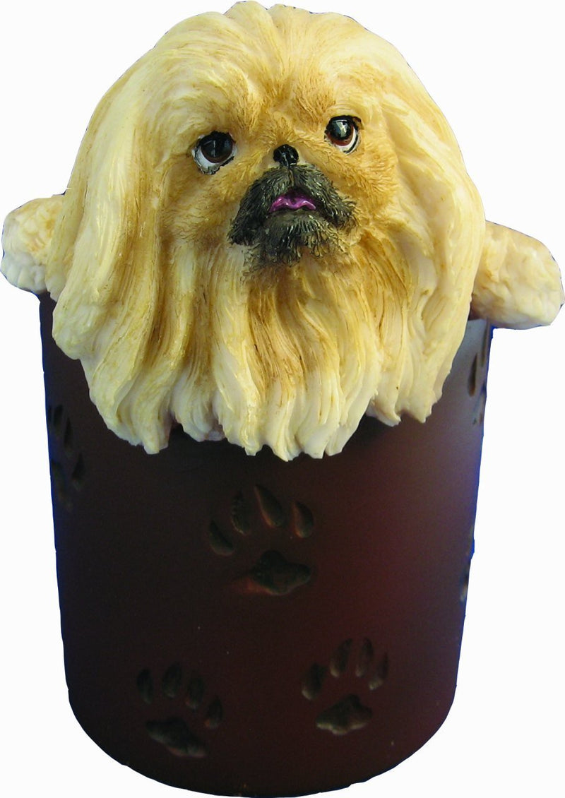 [Australia] - Pekingese Pencil Cup Holder with Realistic Hand Painted Pekingese Face and Paws Hanging Over Cup, Uniquely Designed Pekingese Gifts, A Convenient Organizer for Home or Office, One Of A Kind Pen Holder 