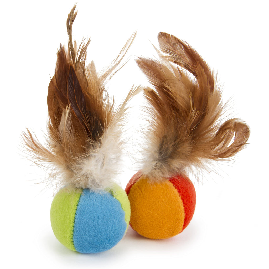 SmartyKat Multi-Textured Fuzzy & Feather Toys for Cats & Kittens, Mimics Look & Feel of Prey, Fun & Interactive Play - Multiple Styles Flutter Balls, 2-Set - PawsPlanet Australia