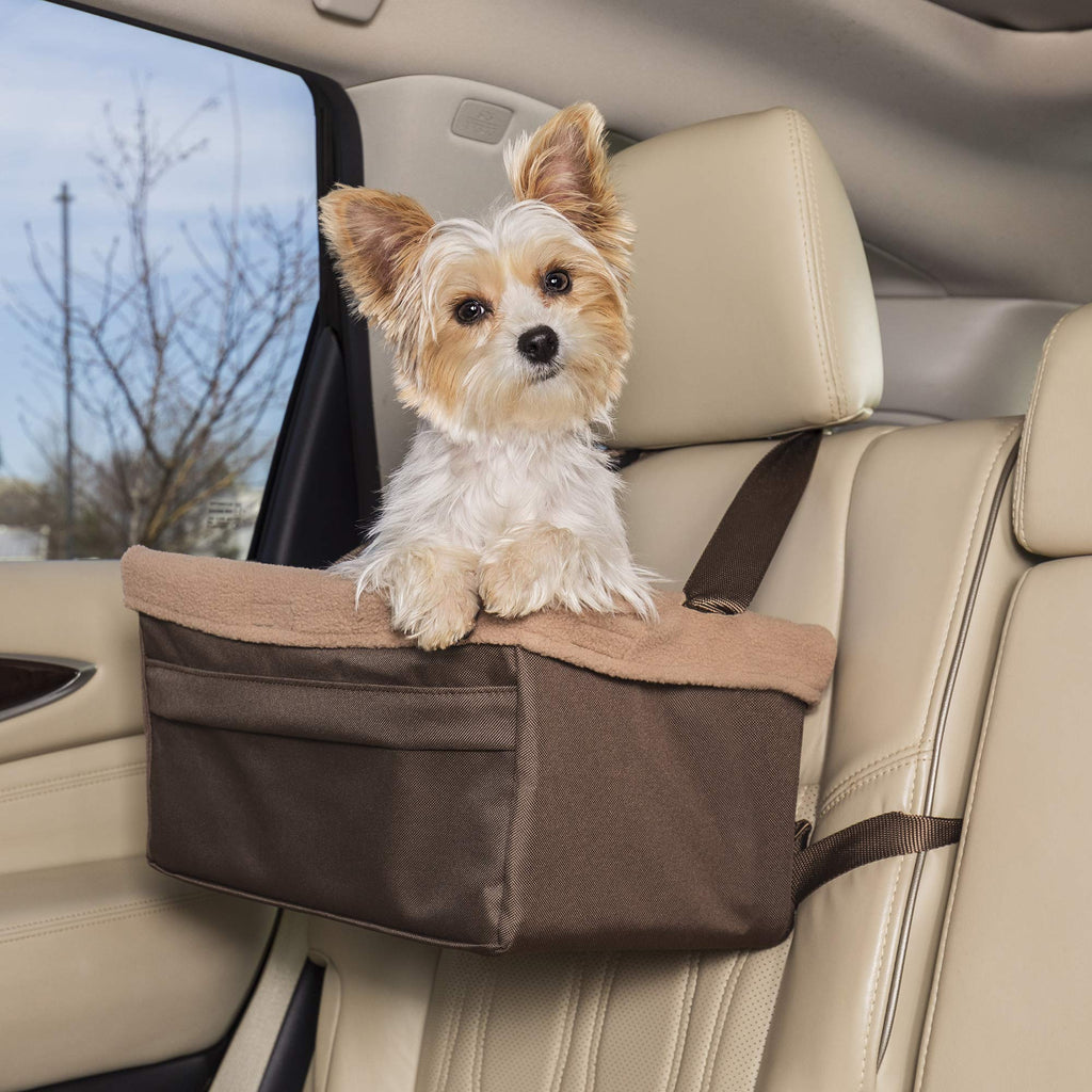 PetSafe Happy Ride Deluxe Booster Seat for Dogs - Elevated Pet Bed for Cars, Trucks and SUVs - Supports Pets 12-25 lb - Multiple Colors and Sizes, Includes Tether Brown Up to 12 lb - PawsPlanet Australia