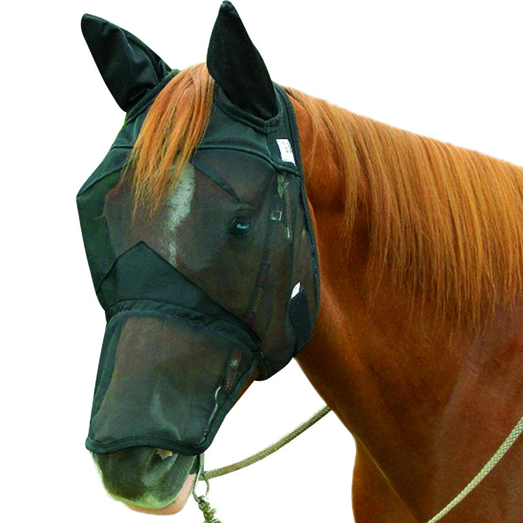 Cashel Quiet Ride Horse Fly Mask with Long Nose and Ears, Black, Draft - PawsPlanet Australia