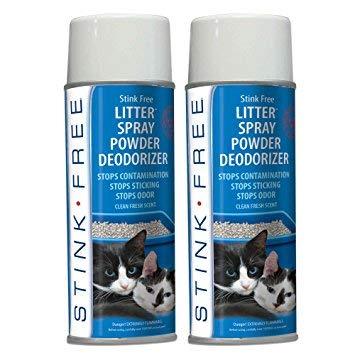 [Australia] - Stink Free Cat Litter Box Deodorizer Powder Spray & Odor Eliminator (2 Cans) - Non-Stick Kitty Litter Box Deodorizer, Eliminators, Absorber & Freshner 