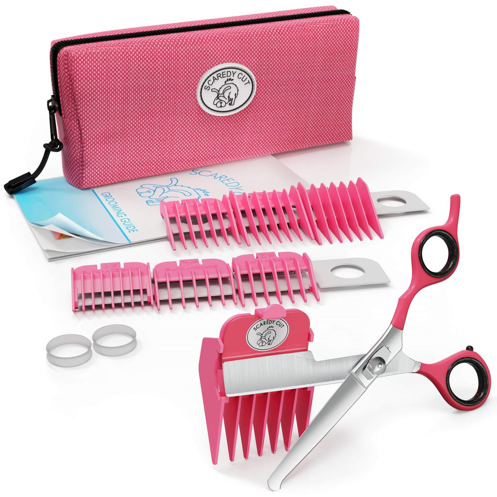 [Australia] - Scaredy Cut Silent Pet Grooming Kit for Cats & Dogs - Quiet Alternative to Electric Clippers for Sensitive Pets 16pc Right-Handed Pink 