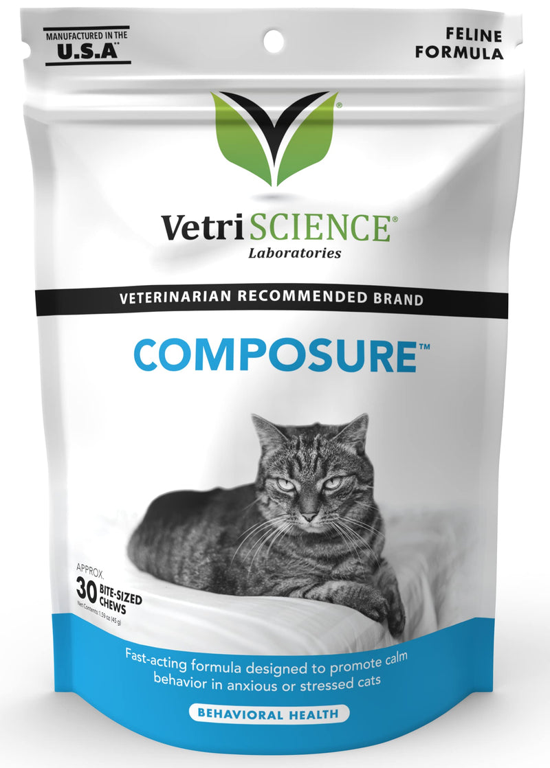 VETRISCIENCE Composure Calming Treats for Cats - Helps Reduce Stress and Anxiety - Great for Car Rides, Thunder, Parties, Grooming, Separation - PawsPlanet Australia