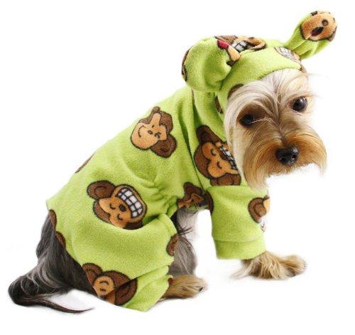 Klippo Dog/Puppy Silly Monkey Fleece Hooded Pajamas/Bodysuit/Loungewear/Coverall/Jumper/Romper with Ears for Small Breeds - Lime m - PawsPlanet Australia