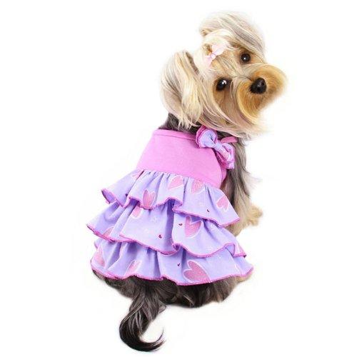 [Australia] - Elegant Shimmery Hearts Dog Ruffle Dress with Bow Sizes: X-Large 