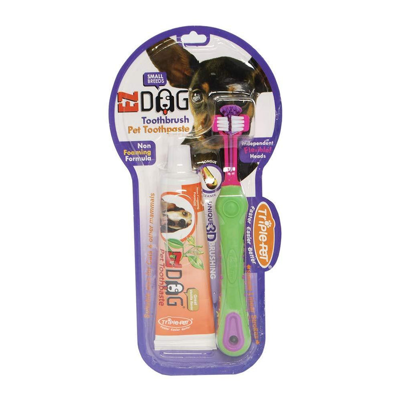 EZ Dog 3-Sided Toothbrush & Natural Toothpaste Kit for Small Dog Breeds in Vanilla Flavor | Dogs Love the Taste - PawsPlanet Australia