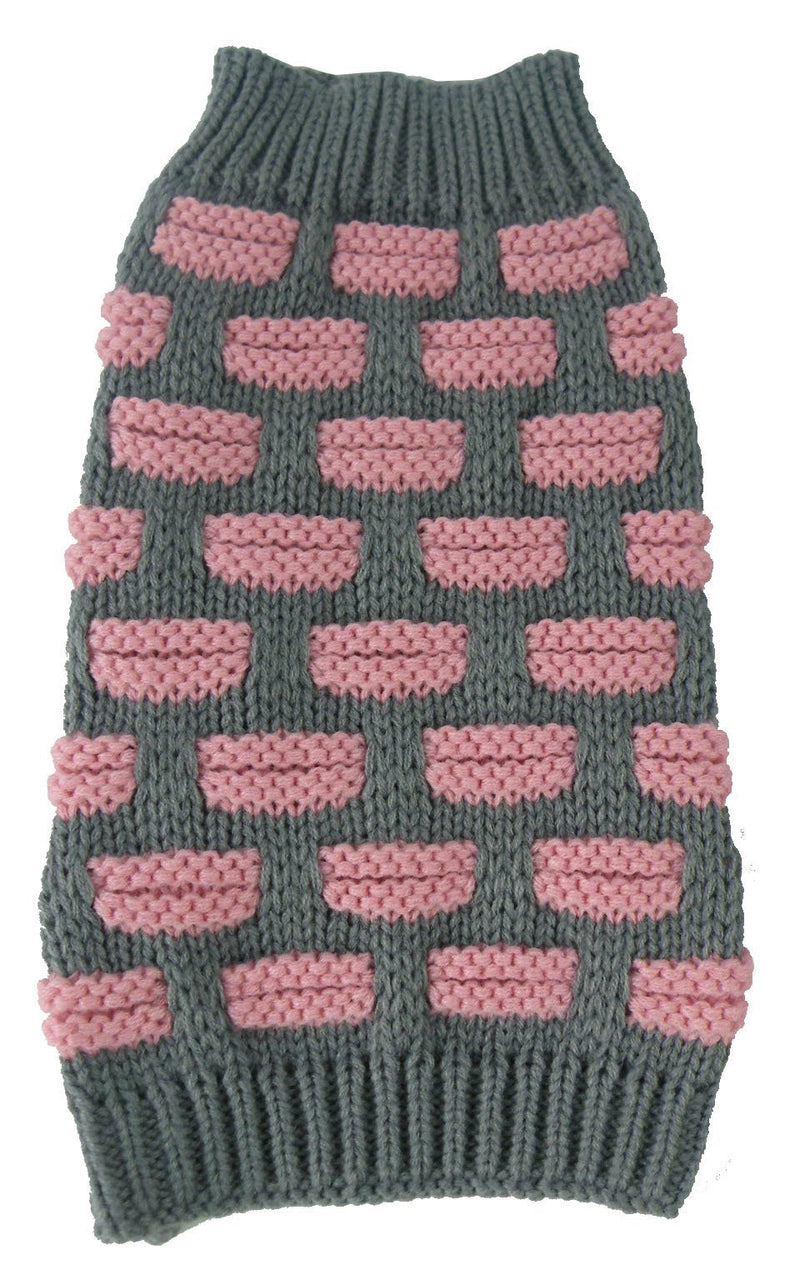 [Australia] - Pet Life Fashion Weaved Heavy Knit Designer Ribbed Turtle Neck Dog Sweater Pink and Grey Medium 