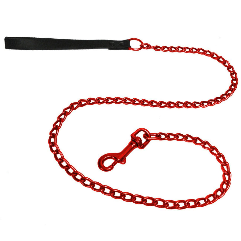 [Australia] - Platinum Pets Stainless Steel Dog Leash with Leather Handle 48 in x 4 mm Candy Apple Red 