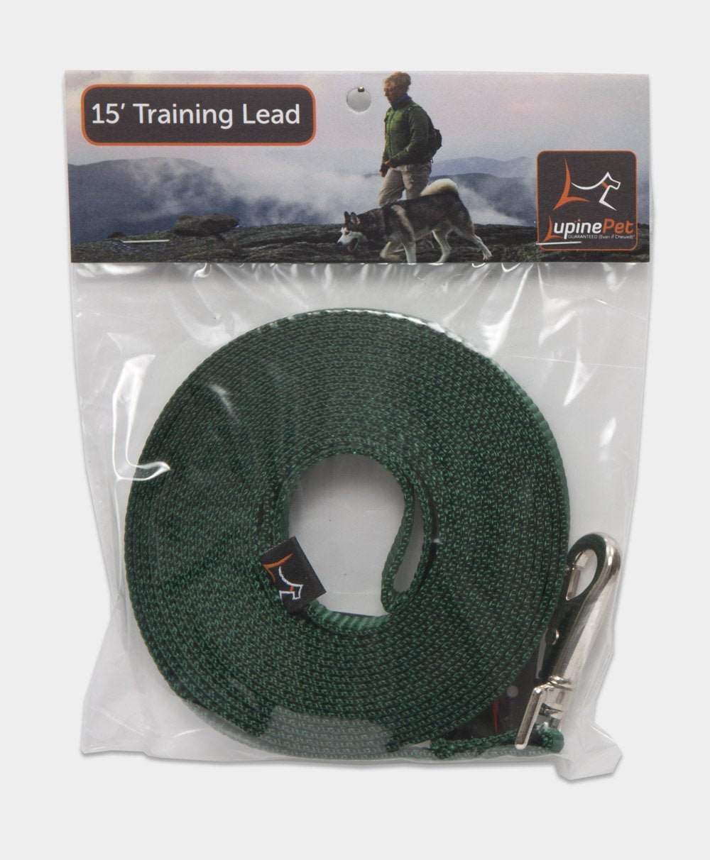 [Australia] - LupinePet 3/4” Basics Extra-long Training Lead/Leash for Medium and Larger Dogs Green 15 Foot 