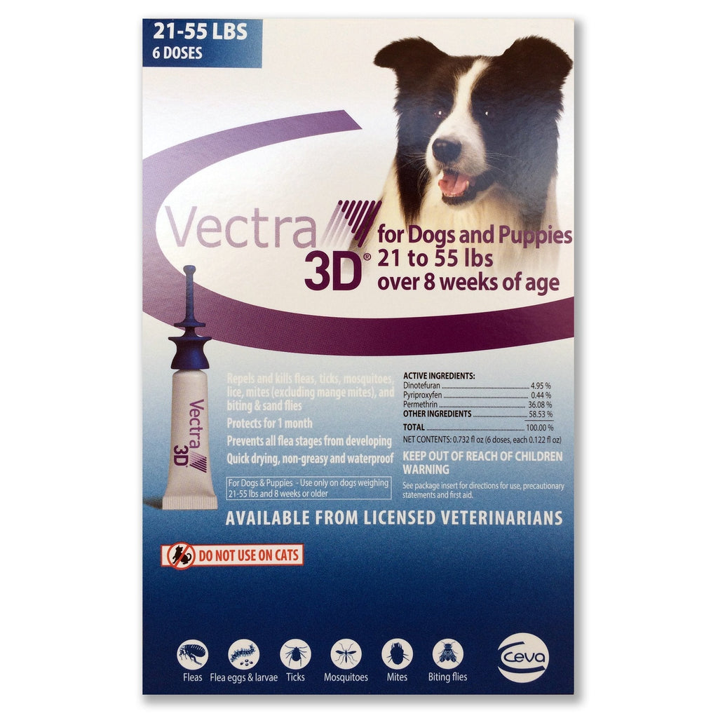 VECTRA 3D 6 Pack Blue for Medium Dogs 21-55 Pounds USA Version EPA Registered (Controls Fleas, Ticks, Mosquitoes, Lice, Mites, and Sand Flies) - PawsPlanet Australia