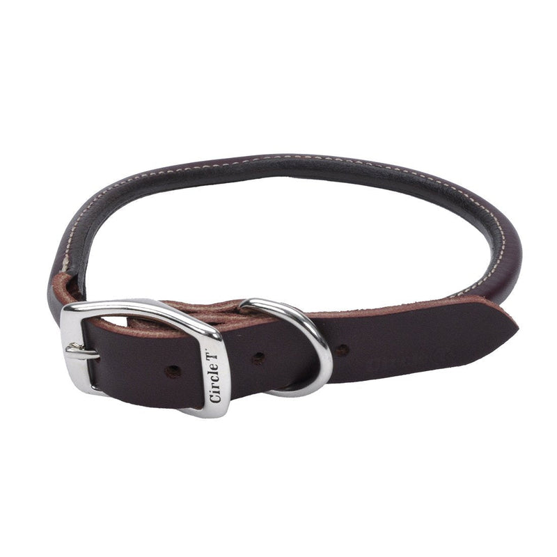 [Australia] - Coastal Pet Circle T Nickel Buckle Latigo Leather Round Dog Collar, Handcrafted Large 