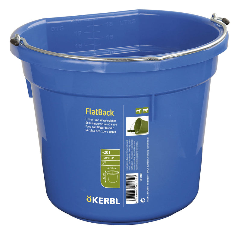 Kerbl Feeding and Water Buckets FlatBack 20 Blue - PawsPlanet Australia