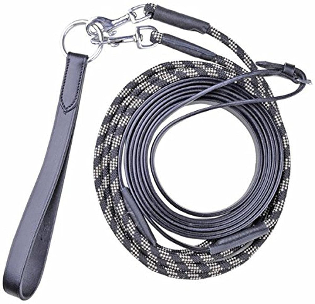 HKM Rope Leather Cob/Full Training Draw Rein - Black/Brown/White COB-FULL - PawsPlanet Australia