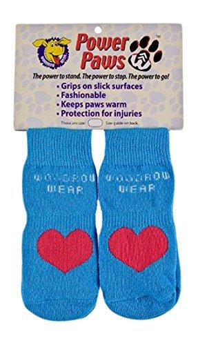 [Australia] - Woodrow Wear  Power Paws Original Traction Socks for Dogs in Blue with Red Heart, XX-Small 