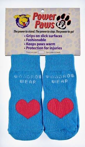 Woodrow Wear Power Paws, Traction Socks for Dogs, Blue with Red Heart, XXL - PawsPlanet Australia