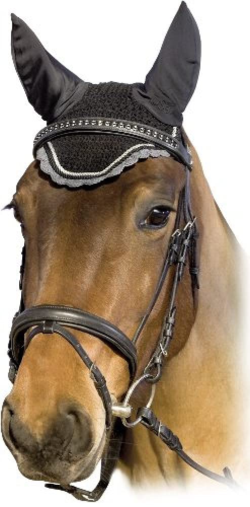 USG Fly Veil Cotton with Elastic Ear Protector with Double Rope, Full, Black/ Ecru/ Grey - PawsPlanet Australia
