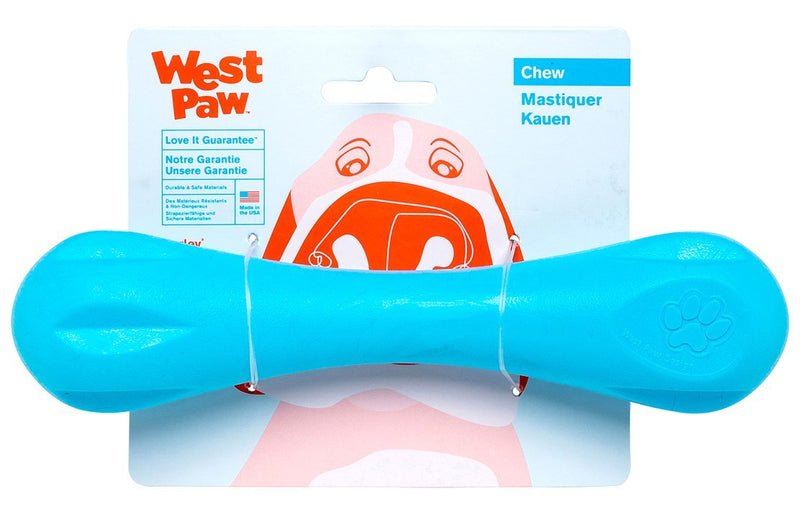 [Australia] - West Paw Zogoflex Hurley Dog Bone Chew Toy – Floatable Pet Toys for Aggressive Chewers, Catch, Fetch – Bright-Colored Bones for Dogs – Recyclable, Dishwasher-Safe, Non-Toxic, Made in USA Large Aqua 