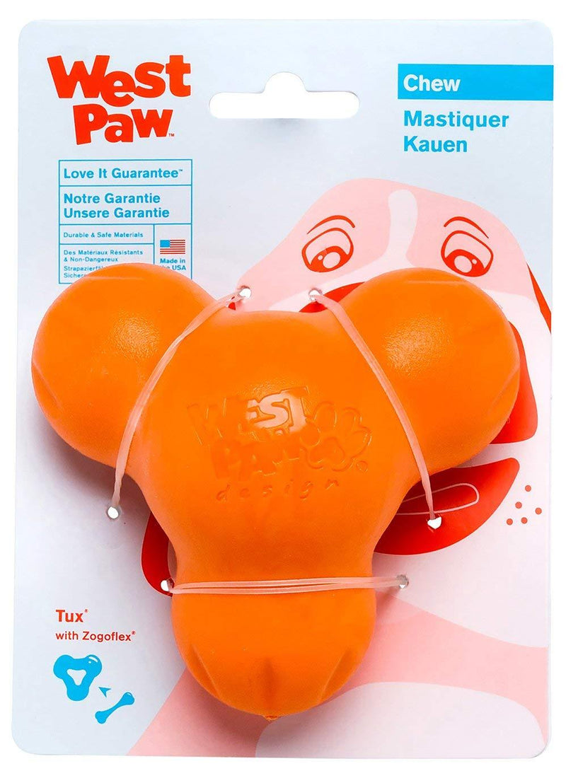 [Australia] - West Paw Zogoflex Tux Treat Dispensing Dog Chew Toy – Interactive Chewing Toys for Dogs – Dog Games for Aggressive Chewers, Fetch, Catch – Holds Kibble, Treats, Made in USA Large Tangerine 