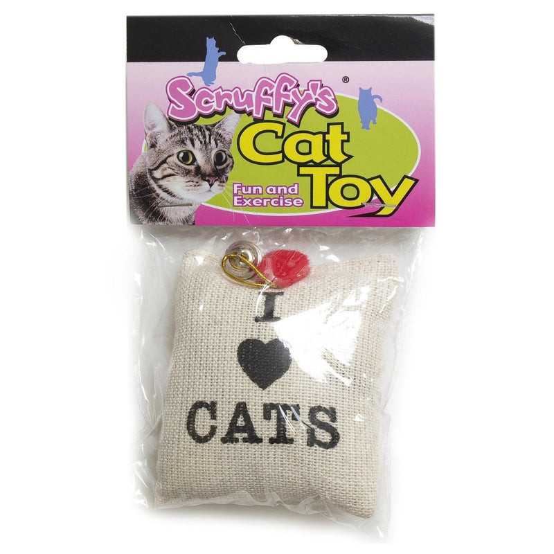 [Australia] - Boss Pet Scruffy's Catnip I Love Cats Catnip Burlap Sack with Bell and Heart Cat Toy 