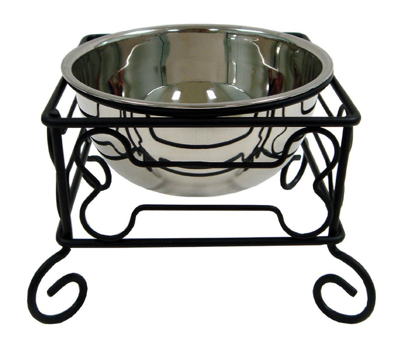 [Australia] - YML 10-Inch Black Wrought Iron Stand with Single Stainless Steel Feeder Bowl Large (10" H x 10.5" W x 10.5" D) 