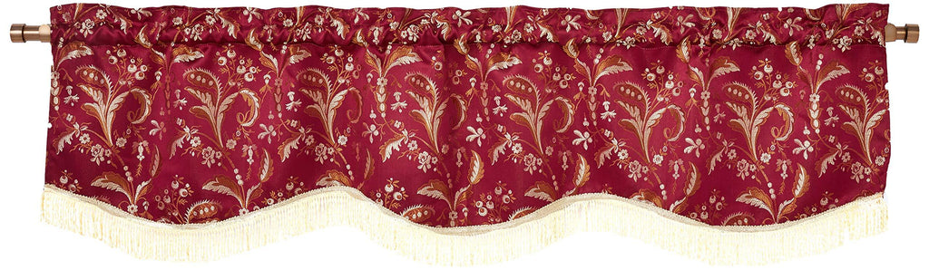 Violet Linen Luxury Damask Window Valance, 60" x 15", Burgundy, Gold Fringes - PawsPlanet Australia