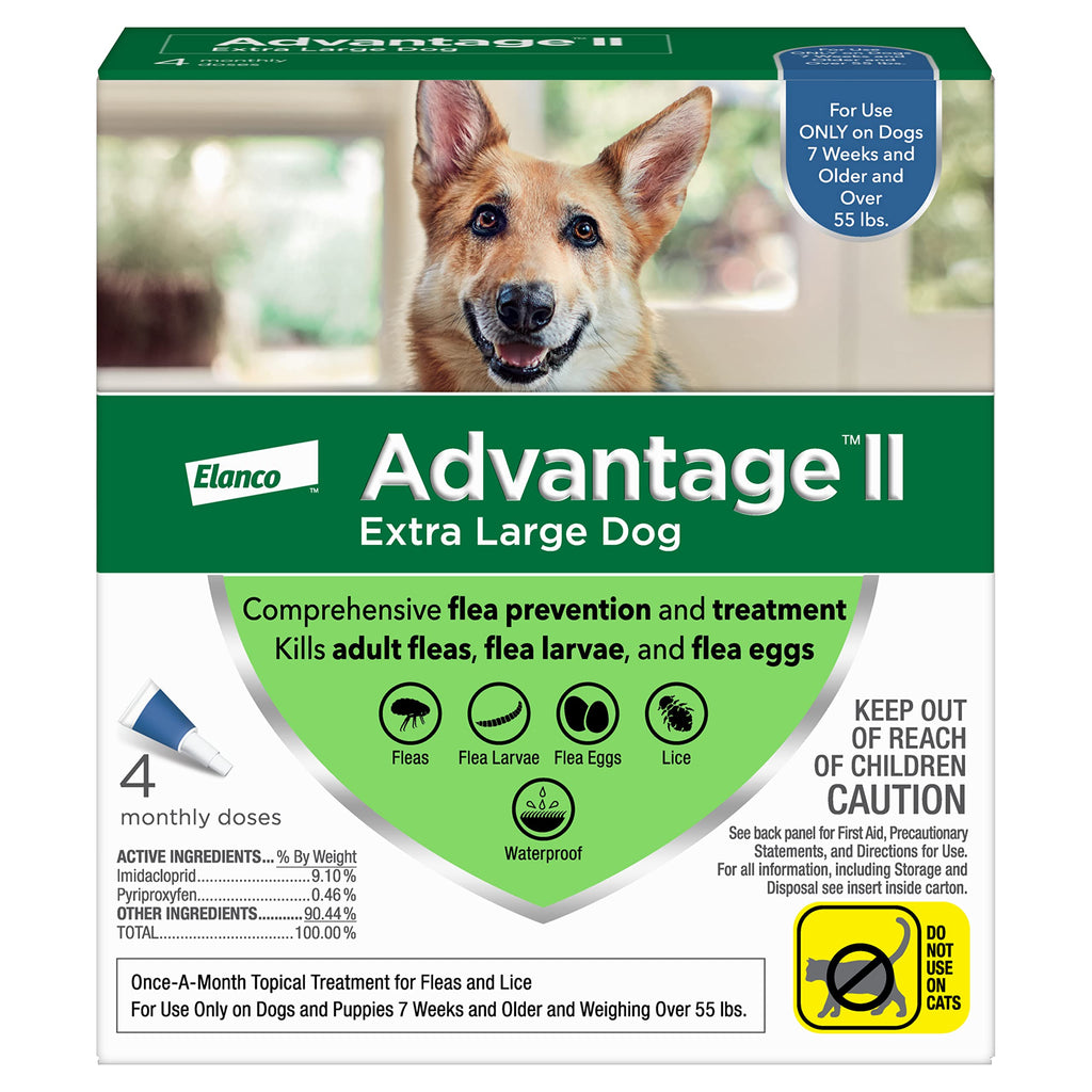 Advantage II Flea and Lice Treatment for Extra Large Dogs, Flea and Lice Treatment for Dogs Over 55 Pounds 4-pack - PawsPlanet Australia
