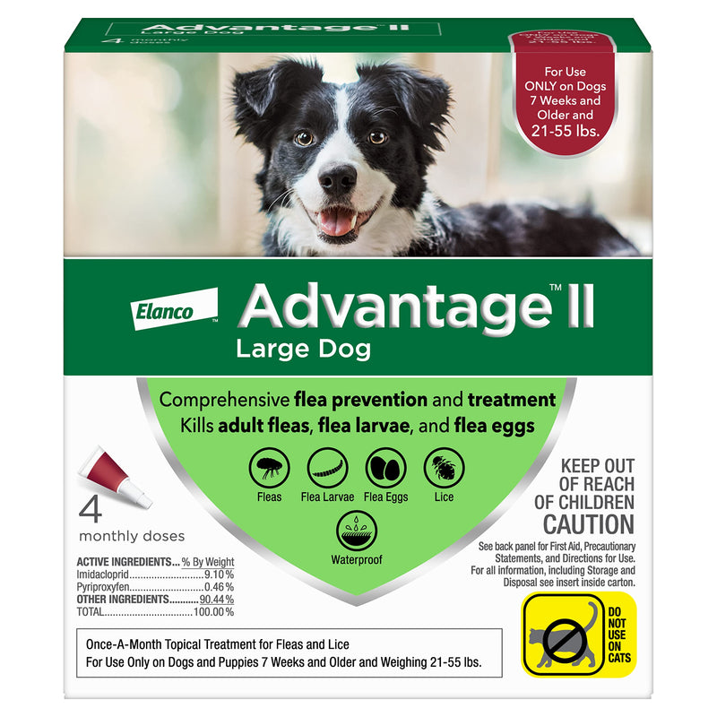 Advantage II Large Dog Flea Treatment, Flea Treatment for Large Dogs 21-55 Pounds 4-pack - PawsPlanet Australia