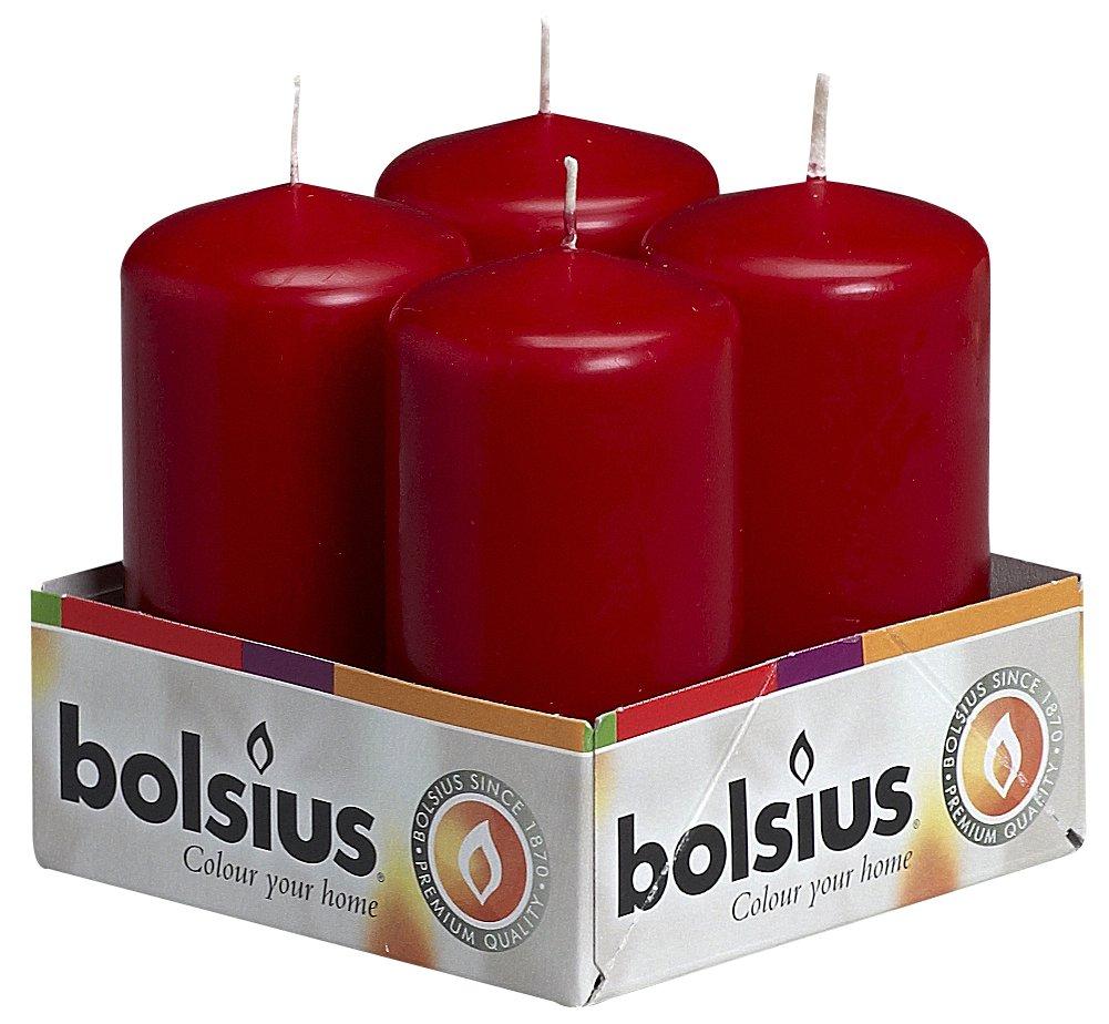 BOLSIUS Pillar Candle, Paraffin Wax, Wine Red, Pack of 4 10.4x10.4x10.199999999999999 cm - PawsPlanet Australia