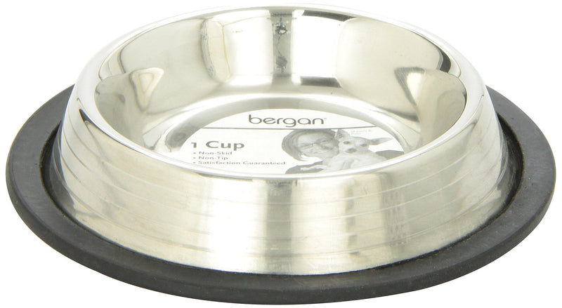 [Australia] - Bergan Stainless Steel Non-Skid/Non-Tip Pet Bowl with Ridges 1 Cup 