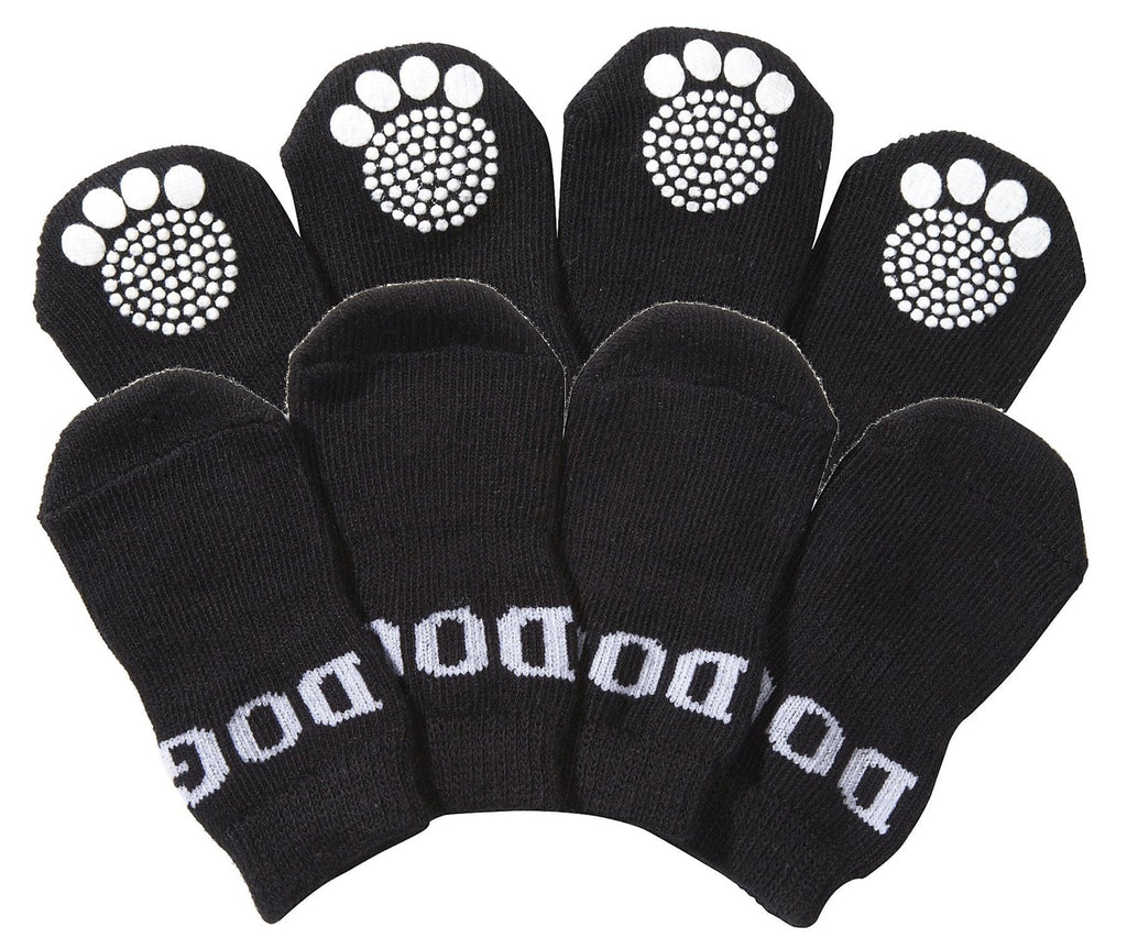 [Australia] - PET Life Fashion Designer Safety Comfortable Pet Dog Socks Shoes w/Rubberized Soles Grips Small Black 