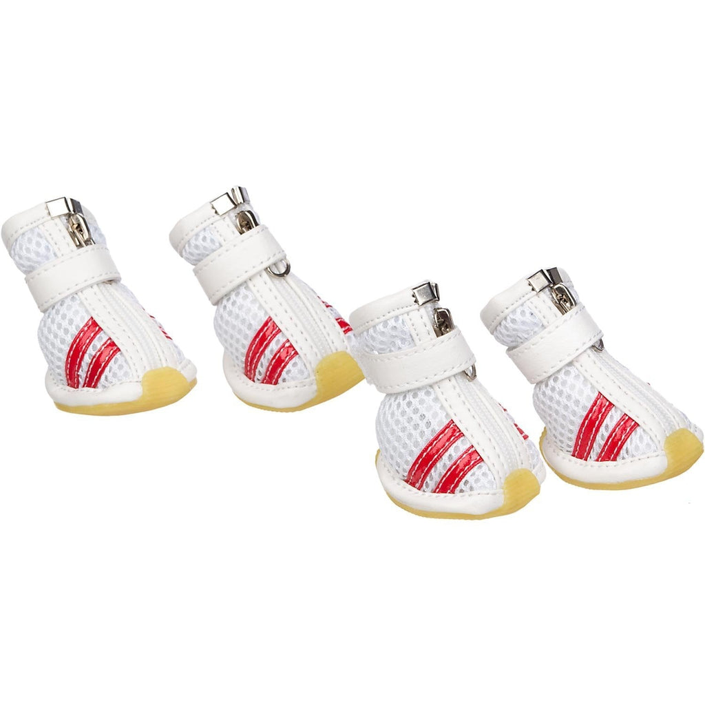 [Australia] - Flexible Air-Mesh Lightweight Pet Shoes Sneakers White & Red X-Small 
