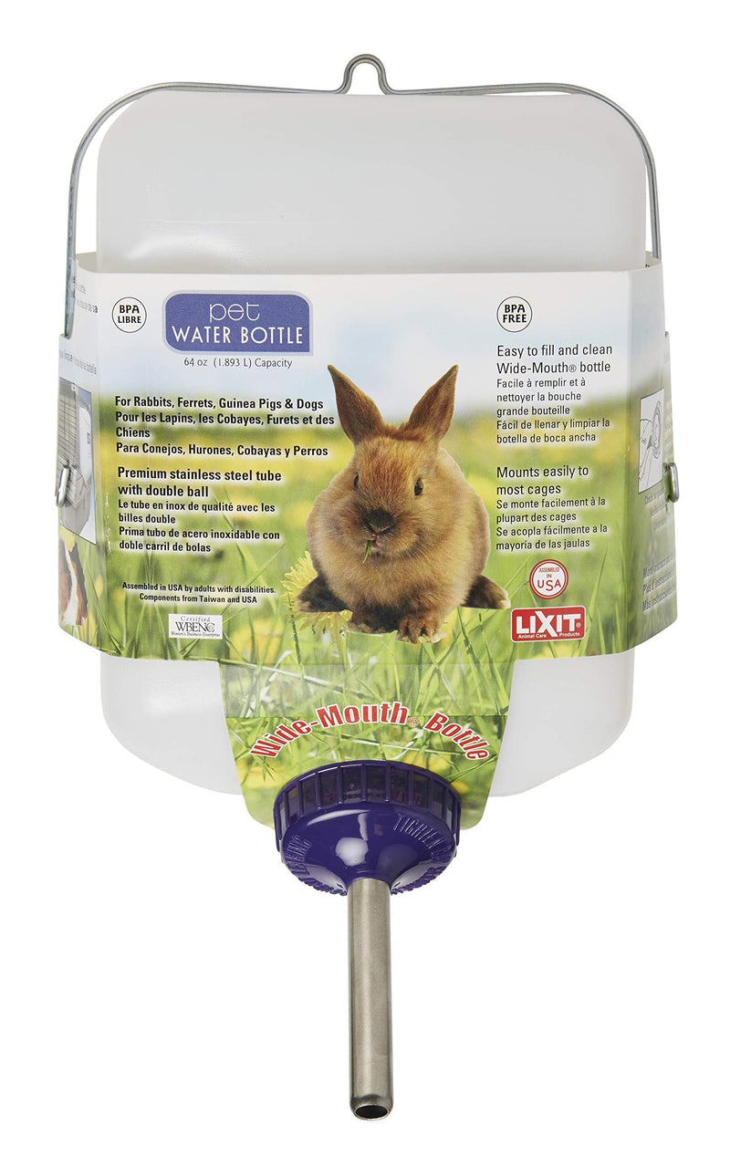 Lixit Wide Mouth BPA-Free Cage Water Bottles for Rabbits, Ferrets, Guinea Pigs, Rats, Chinchillas, Hamsters, Mice, Hedgehogs, Gerbils and Other Small Animals. Translucent 64 Ounce - PawsPlanet Australia