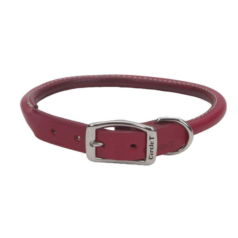 [Australia] - Coastal Pet Circle T Oak-Tanned Rolled Leather Dog Collar | Red Color | 1" Width by 22" Girth 