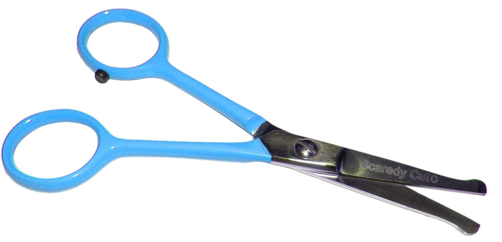 Scaredy Cut Tiny Trim 4.5" Ball-Tipped Scissor for Dog, Cat and All Pet Grooming - Ear, Nose, Face & Paw Small Safety Scissor Tiny Trim Safety Scissor Blue - PawsPlanet Australia