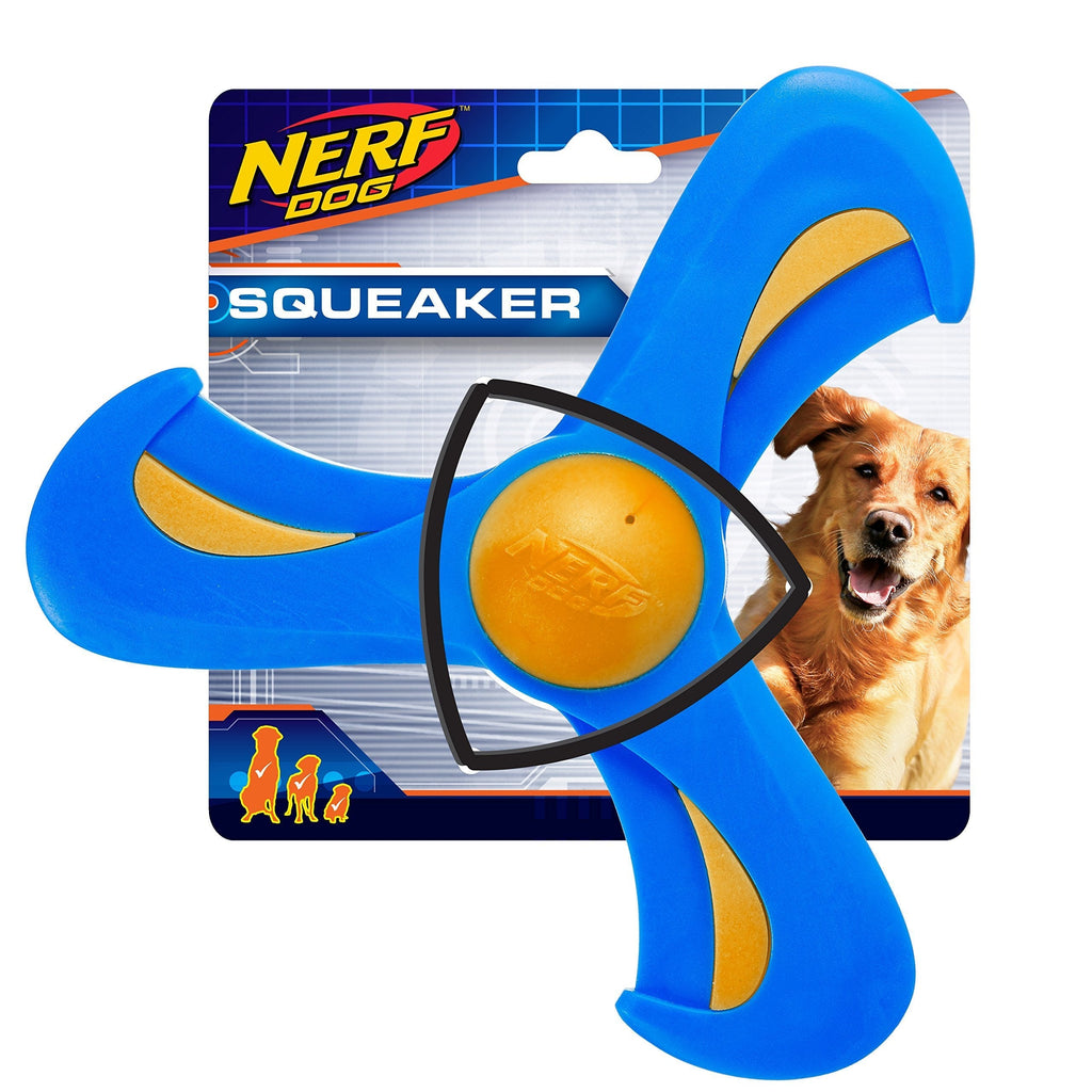 Nerf Dog Tri-Flyer Dog Toy, Frisbee, Lightweight, Durable and Water Resistant, Great for Beach and Pool, 9 inches, for Medium/Large Breeds, Single Unit, Blue and Orange - PawsPlanet Australia