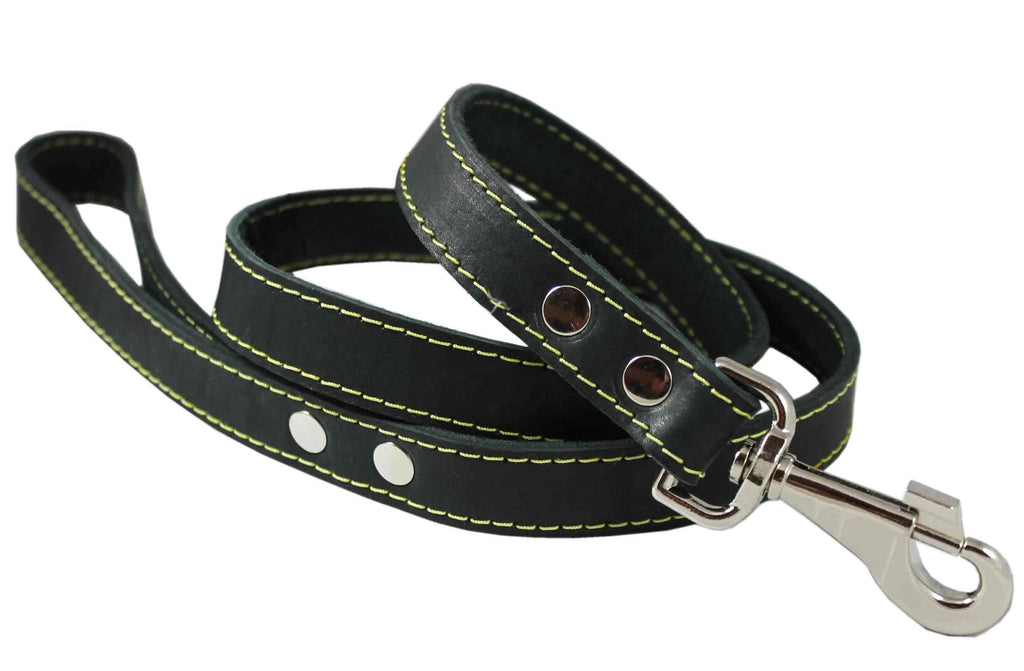 [Australia] - 4' Classic Genuine Leather Dog Leash 1" Wide for Largest Breeds Black 