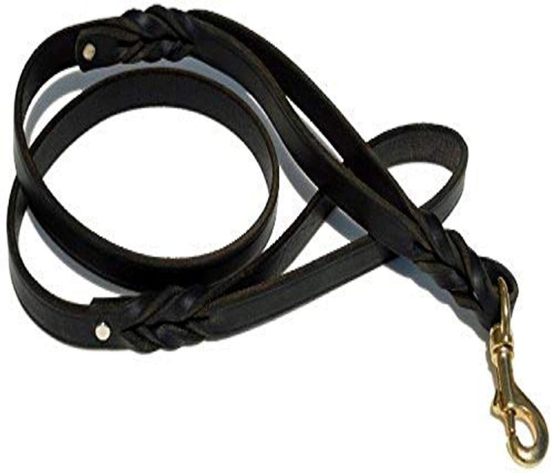 [Australia] - Signature K9 Double Handle Braided Leather Leash Black 4-Feet x 3/4-Inch 