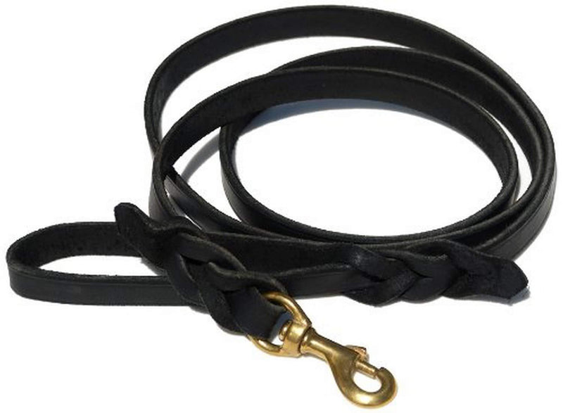 [Australia] - Signature K9 Braided Leather Leash Black 6-Feet x 3/4-Inch 