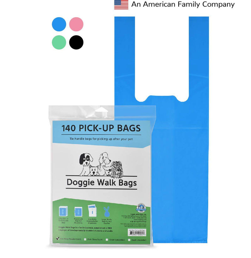 [Australia] - 140 Dog Poop Bags, Scented/Unscented, Easy Tie Handles, Extra Large, Not on A Roll, Easy Dispensing One-at-A-Time, Butler Refill Pouches, Thick, Leak Proof, 7 x 5 x 17 Blue 