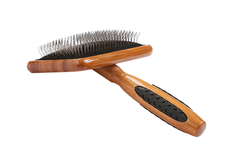 [Australia] - Bass Brushes Large Slicker Style Pet Brush with Bamboo Wood Handle and Rubber Grips 