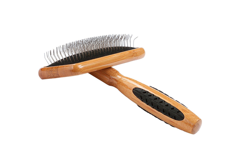 [Australia] - Bass Brushes Medium Slicker Style Pet Brush with Bamboo Wood Handle and Rubber Grips 