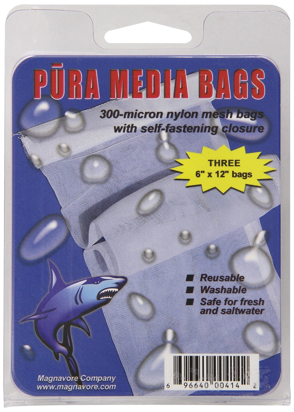 [Australia] - Pura (Magnavore) APU00414 3-Pack 300-Micron Media Bags for Aquarium Filter, 6 by 12-Inch 