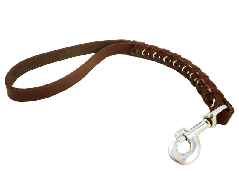 [Australia] - Brown Leather Braided Dog Traffic Leash Short 15" Long 