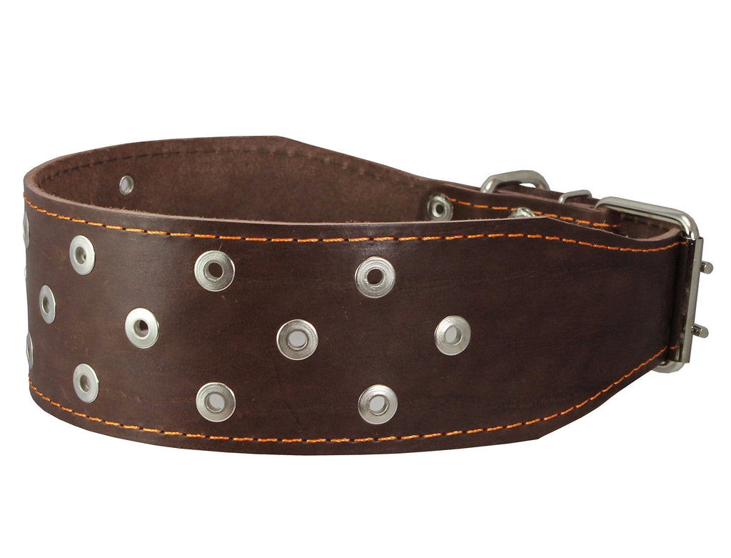 [Australia] - Dogs My Love 3" Extra Wide Heavy Duty Genuine Leather Studded Brown Leather Collar. Fits 19"-23" Neck. for Large Breeds - Boxer, Pit Bull 