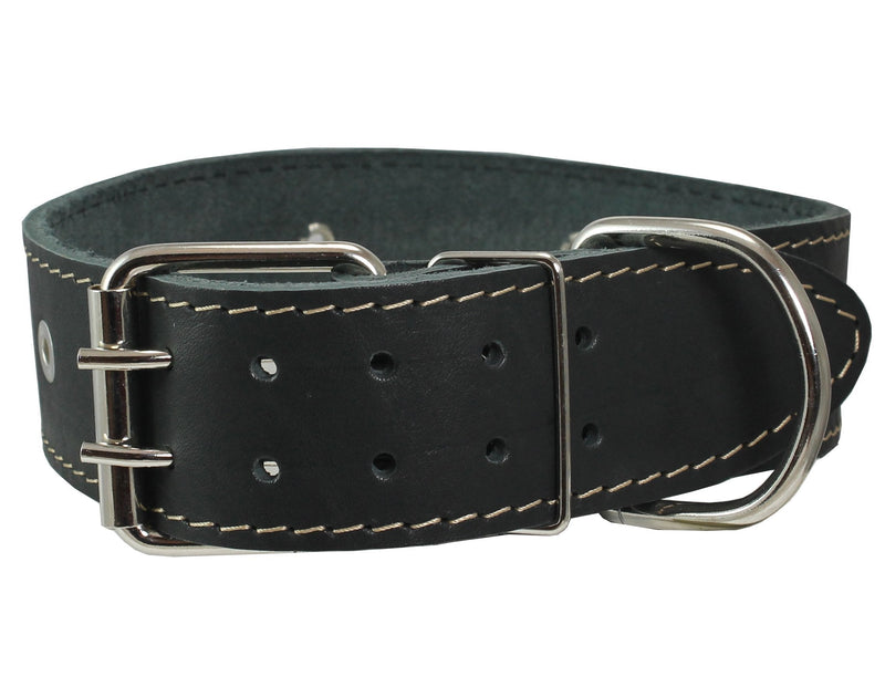 [Australia] - Black Genuine Leather Studded Dog Collar, 1.75" Wide. Fits 18.5"-22" Neck. for Large Breeds Boxer, Bulldog, Pitbull. 